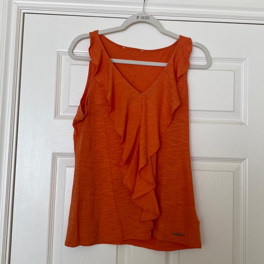 Michael Kors orange ruffle sleeveless  tee. Size Small.